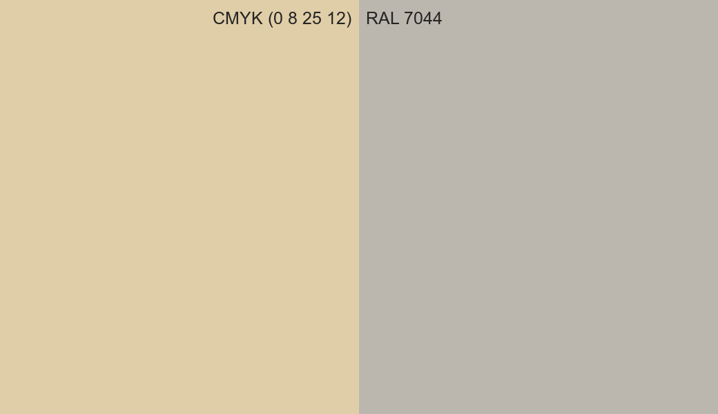 CMYK Color CMYK (0 8 25 12) vs RAL 7044 side by side comparison CMYK Color CMYK (0 8 25 12) vs RAL 7044 side by side comparison