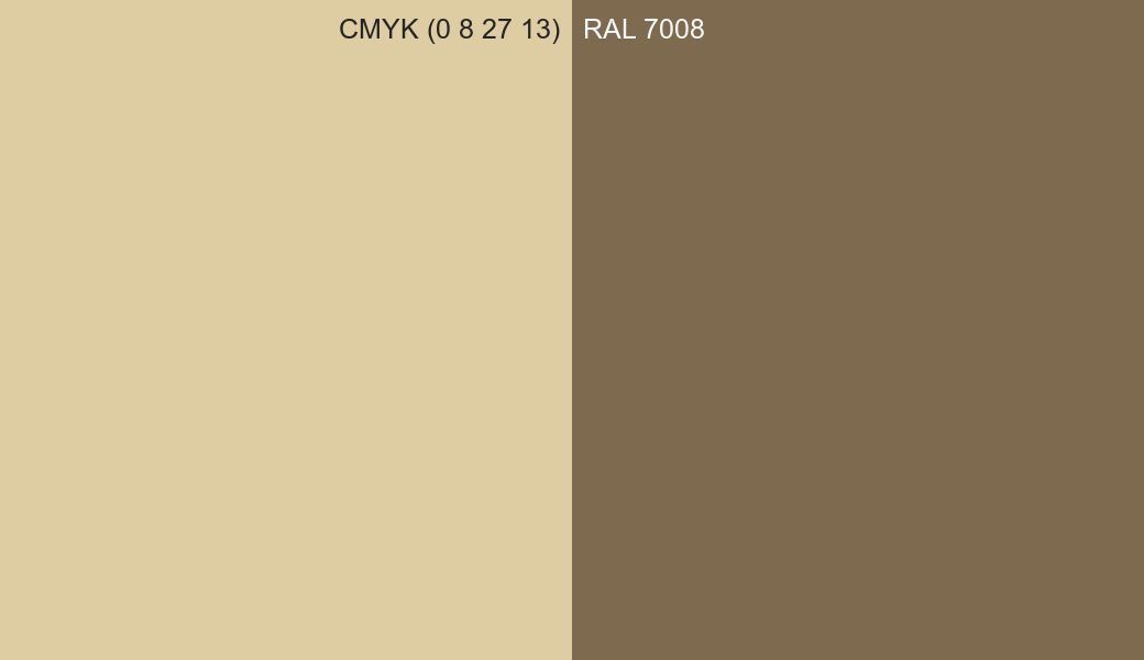CMYK Color CMYK (0 8 27 13) vs RAL 7008 side by side comparison CMYK Color CMYK (0 8 27 13) vs RAL 7008 side by side comparison