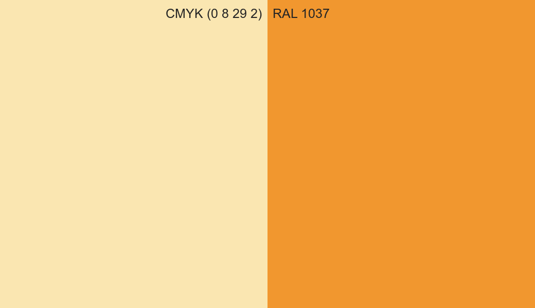 CMYK Color CMYK (0 8 29 2) vs RAL 1037 side by side comparison CMYK Color CMYK (0 8 29 2) vs RAL 1037 side by side comparison