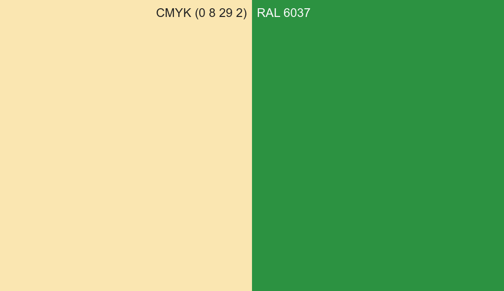 CMYK Color CMYK (0 8 29 2) vs RAL 6037 side by side comparison CMYK Color CMYK (0 8 29 2) vs RAL 6037 side by side comparison