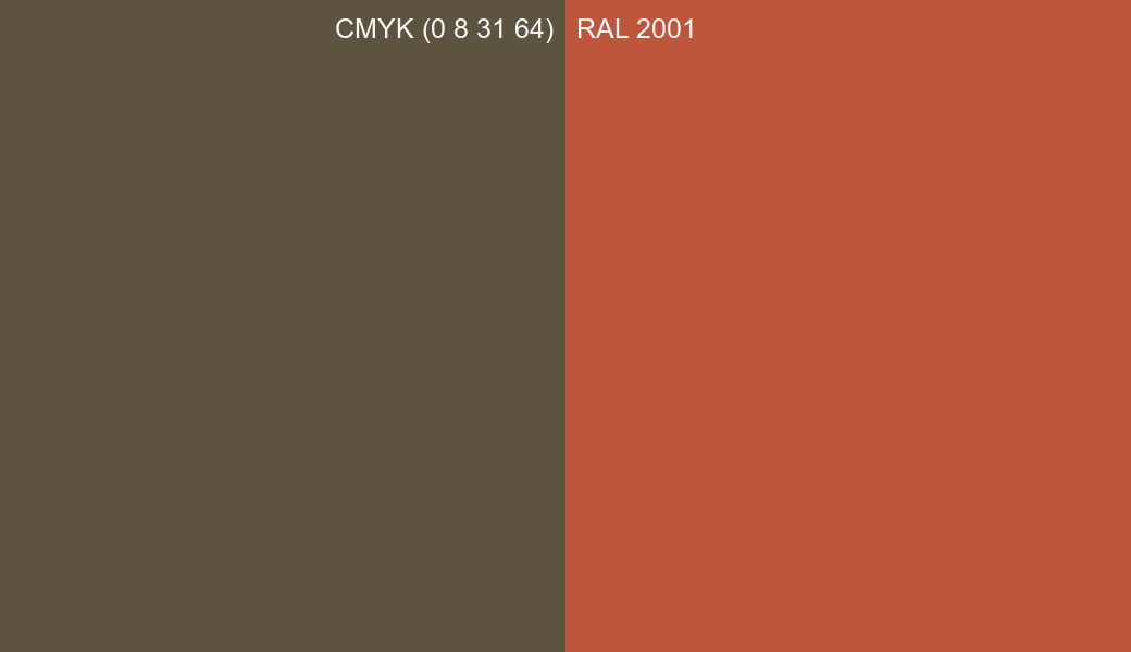 CMYK Color CMYK (0 8 31 64) vs RAL 2001 side by side comparison CMYK Color CMYK (0 8 31 64) vs RAL 2001 side by side comparison