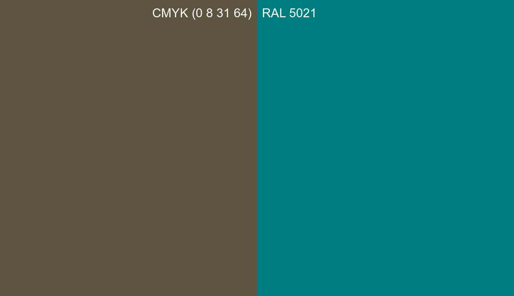 CMYK Color CMYK (0 8 31 64) vs RAL 5021 side by side comparison CMYK Color CMYK (0 8 31 64) vs RAL 5021 side by side comparison