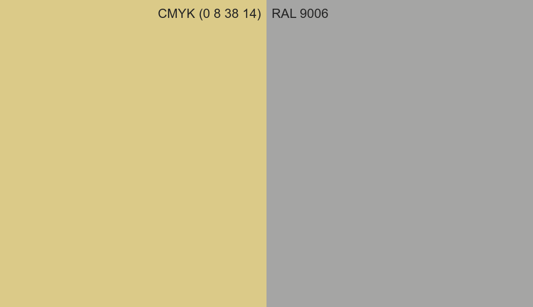 CMYK Color CMYK (0 8 38 14) vs RAL 9006 side by side comparison CMYK Color CMYK (0 8 38 14) vs RAL 9006 side by side comparison