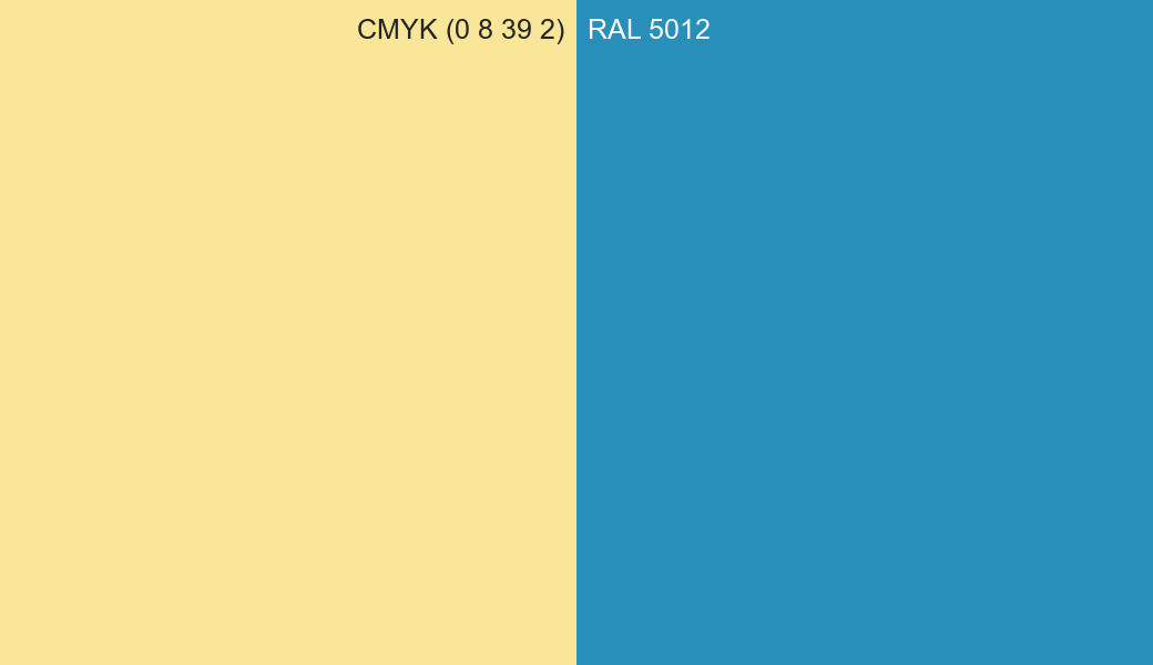 CMYK Color CMYK (0 8 39 2) vs RAL 5012 side by side comparison CMYK Color CMYK (0 8 39 2) vs RAL 5012 side by side comparison