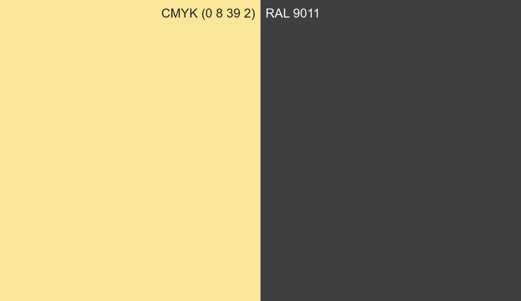 CMYK Color CMYK (0 8 39 2) vs RAL 9011 side by side comparison CMYK Color CMYK (0 8 39 2) vs RAL 9011 side by side comparison