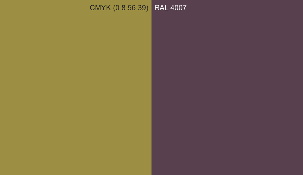 CMYK Color CMYK (0 8 56 39) vs RAL 4007 side by side comparison CMYK Color CMYK (0 8 56 39) vs RAL 4007 side by side comparison