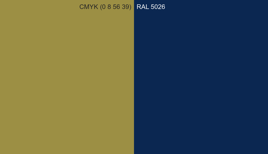 CMYK Color CMYK (0 8 56 39) vs RAL 5026 side by side comparison CMYK Color CMYK (0 8 56 39) vs RAL 5026 side by side comparison