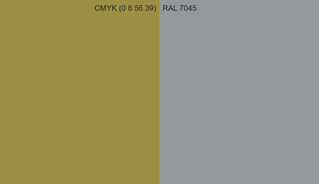 CMYK Color CMYK (0 8 56 39) vs RAL 7045 side by side comparison CMYK Color CMYK (0 8 56 39) vs RAL 7045 side by side comparison