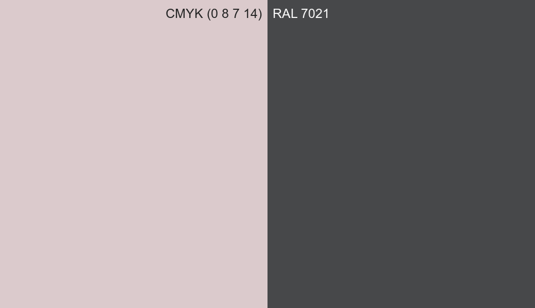 CMYK Color CMYK (0 8 7 14) vs RAL 7021 side by side comparison CMYK Color CMYK (0 8 7 14) vs RAL 7021 side by side comparison