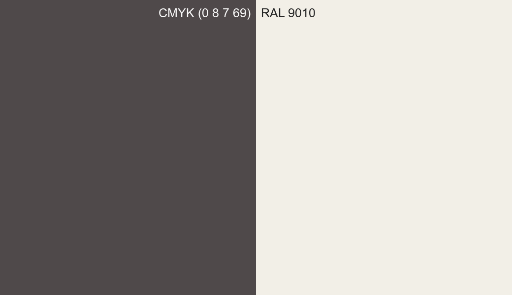CMYK Color CMYK (0 8 7 69) vs RAL 9010 side by side comparison CMYK Color CMYK (0 8 7 69) vs RAL 9010 side by side comparison