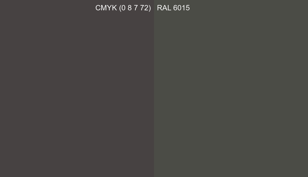 CMYK Color CMYK (0 8 7 72) vs RAL 6015 side by side comparison CMYK Color CMYK (0 8 7 72) vs RAL 6015 side by side comparison