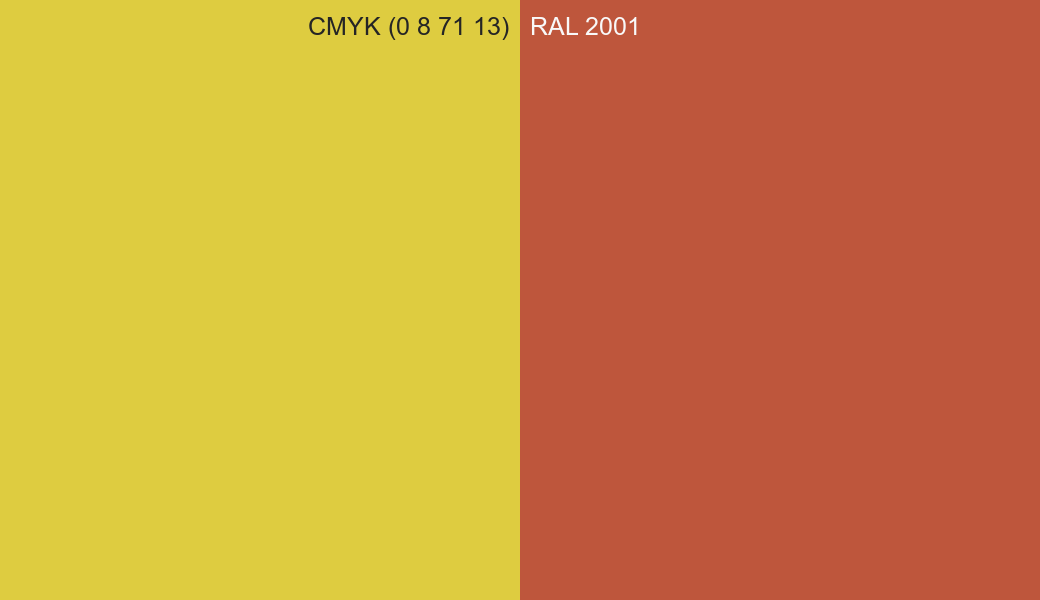 CMYK Color CMYK (0 8 71 13) vs RAL 2001 side by side comparison CMYK Color CMYK (0 8 71 13) vs RAL 2001 side by side comparison