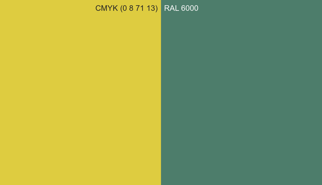 CMYK Color CMYK (0 8 71 13) vs RAL 6000 side by side comparison CMYK Color CMYK (0 8 71 13) vs RAL 6000 side by side comparison