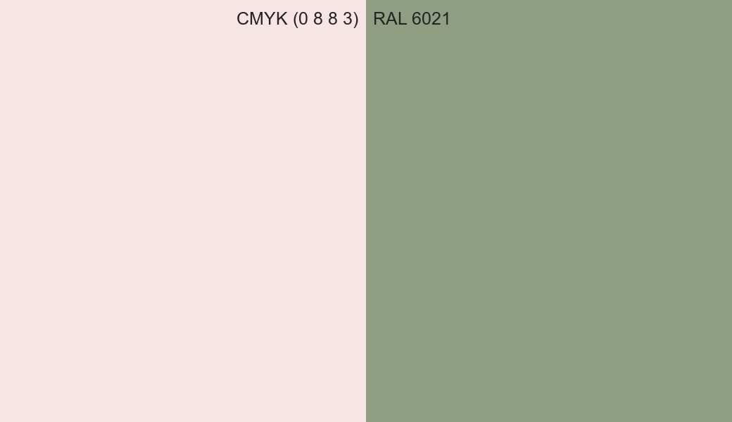 CMYK Color CMYK (0 8 8 3) vs RAL 6021 side by side comparison CMYK Color CMYK (0 8 8 3) vs RAL 6021 side by side comparison