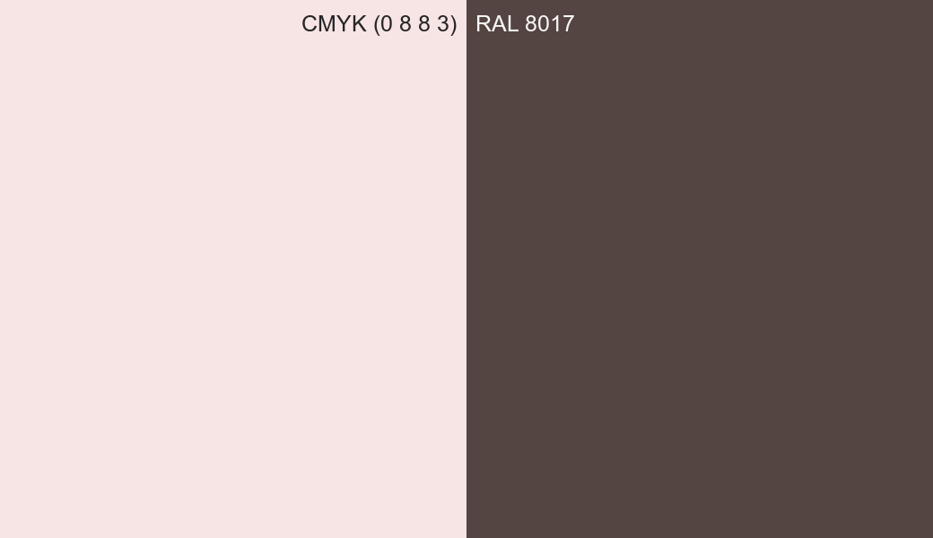 CMYK Color CMYK (0 8 8 3) vs RAL 8017 side by side comparison CMYK Color CMYK (0 8 8 3) vs RAL 8017 side by side comparison