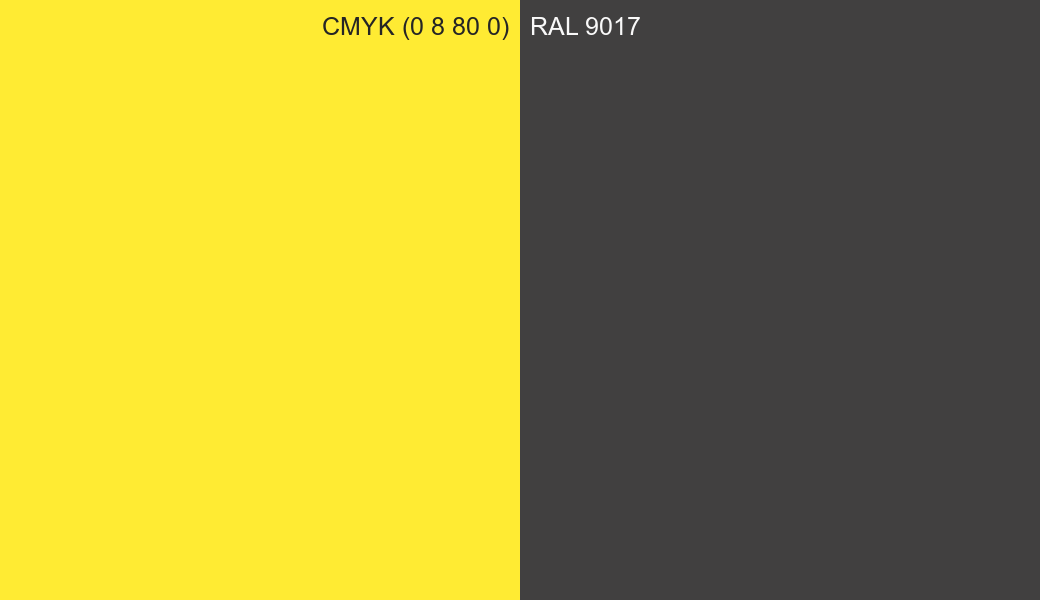 CMYK Color CMYK (0 8 80 0) vs RAL 9017 side by side comparison CMYK Color CMYK (0 8 80 0) vs RAL 9017 side by side comparison