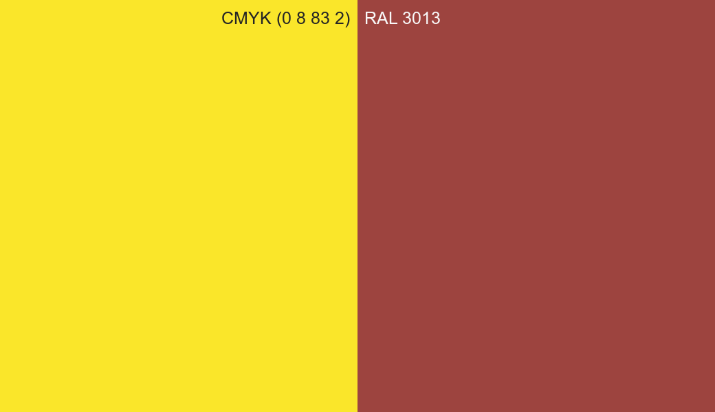 CMYK Color CMYK (0 8 83 2) vs RAL 3013 side by side comparison CMYK Color CMYK (0 8 83 2) vs RAL 3013 side by side comparison