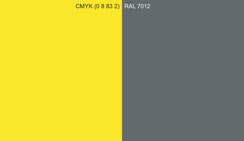 CMYK Color CMYK (0 8 83 2) vs RAL 7012 side by side comparison CMYK Color CMYK (0 8 83 2) vs RAL 7012 side by side comparison