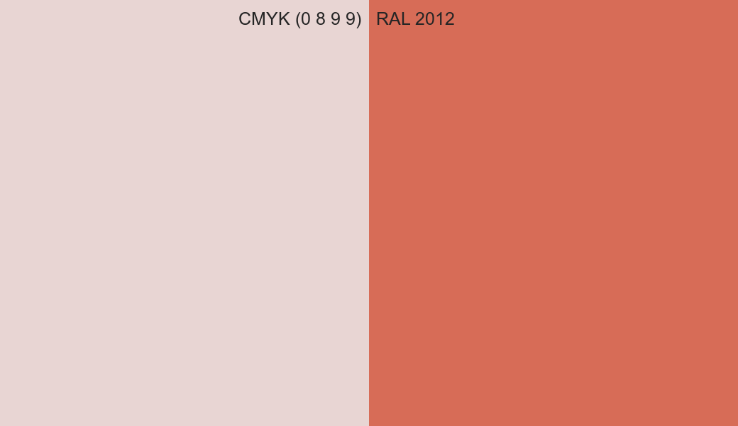CMYK Color CMYK (0 8 9 9) vs RAL 2012 side by side comparison CMYK Color CMYK (0 8 9 9) vs RAL 2012 side by side comparison