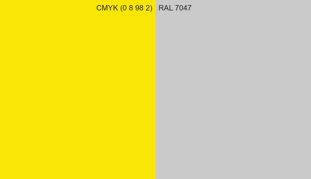 CMYK Color CMYK (0 8 98 2) vs RAL 7047 side by side comparison CMYK Color CMYK (0 8 98 2) vs RAL 7047 side by side comparison