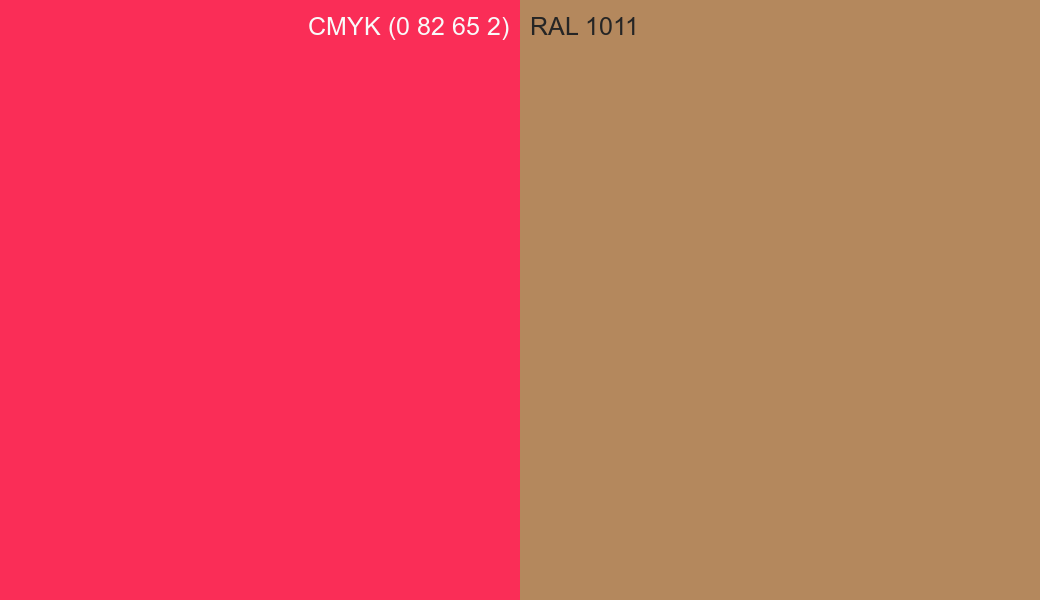 CMYK Color CMYK (0 82 65 2) vs RAL 1011 side by side comparison CMYK Color CMYK (0 82 65 2) vs RAL 1011 side by side comparison