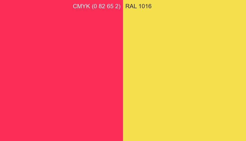 CMYK Color CMYK (0 82 65 2) vs RAL 1016 side by side comparison CMYK Color CMYK (0 82 65 2) vs RAL 1016 side by side comparison