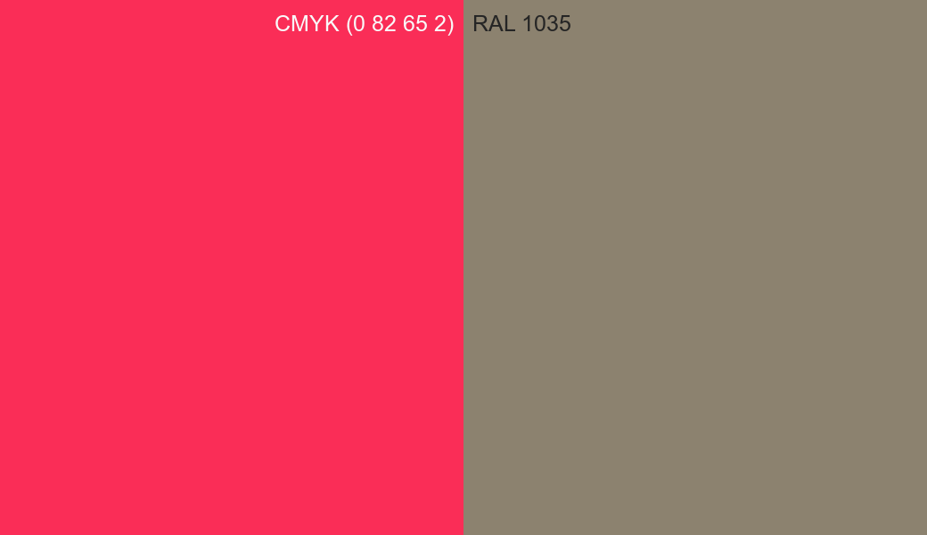 CMYK Color CMYK (0 82 65 2) vs RAL 1035 side by side comparison CMYK Color CMYK (0 82 65 2) vs RAL 1035 side by side comparison