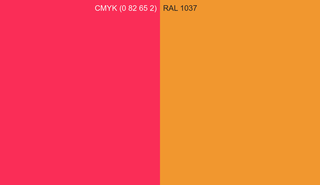 CMYK Color CMYK (0 82 65 2) vs RAL 1037 side by side comparison CMYK Color CMYK (0 82 65 2) vs RAL 1037 side by side comparison