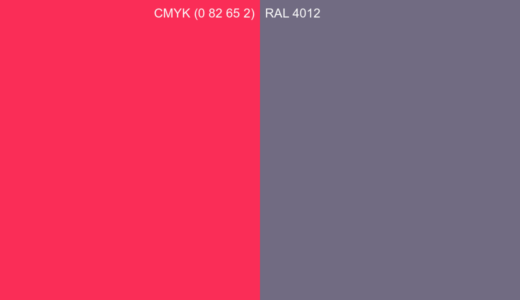 CMYK Color CMYK (0 82 65 2) vs RAL 4012 side by side comparison CMYK Color CMYK (0 82 65 2) vs RAL 4012 side by side comparison