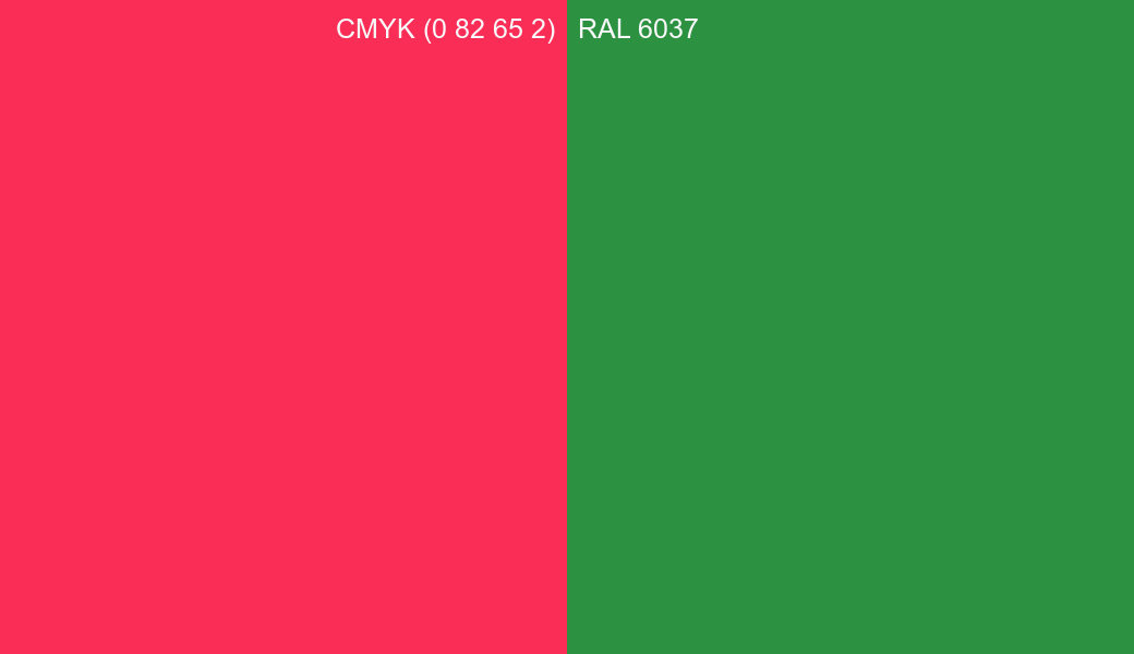 CMYK Color CMYK (0 82 65 2) vs RAL 6037 side by side comparison CMYK Color CMYK (0 82 65 2) vs RAL 6037 side by side comparison