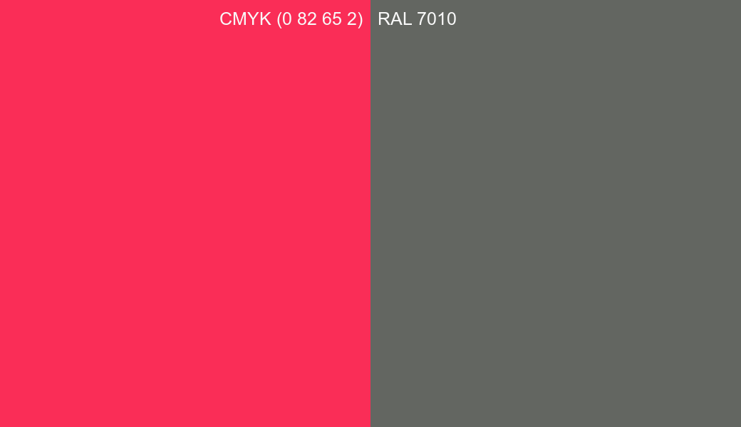 CMYK Color CMYK (0 82 65 2) vs RAL 7010 side by side comparison CMYK Color CMYK (0 82 65 2) vs RAL 7010 side by side comparison