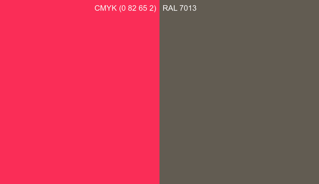 CMYK Color CMYK (0 82 65 2) vs RAL 7013 side by side comparison CMYK Color CMYK (0 82 65 2) vs RAL 7013 side by side comparison