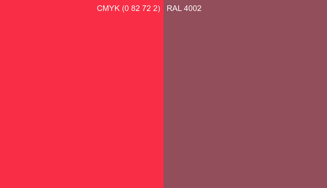 CMYK Color CMYK (0 82 72 2) vs RAL 4002 side by side comparison CMYK Color CMYK (0 82 72 2) vs RAL 4002 side by side comparison