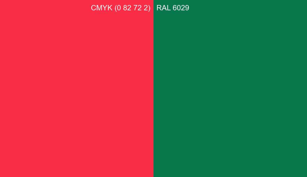 CMYK Color CMYK (0 82 72 2) vs RAL 6029 side by side comparison CMYK Color CMYK (0 82 72 2) vs RAL 6029 side by side comparison