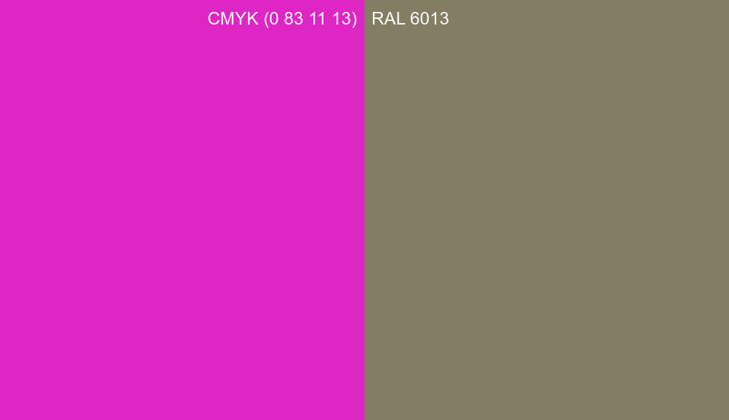 CMYK Color CMYK (0 83 11 13) vs RAL 6013 side by side comparison CMYK Color CMYK (0 83 11 13) vs RAL 6013 side by side comparison