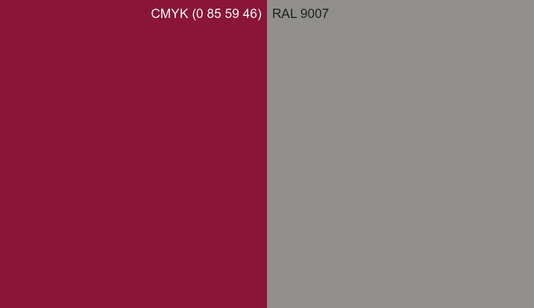 CMYK Color CMYK (0 85 59 46) vs RAL 9007 side by side comparison CMYK Color CMYK (0 85 59 46) vs RAL 9007 side by side comparison