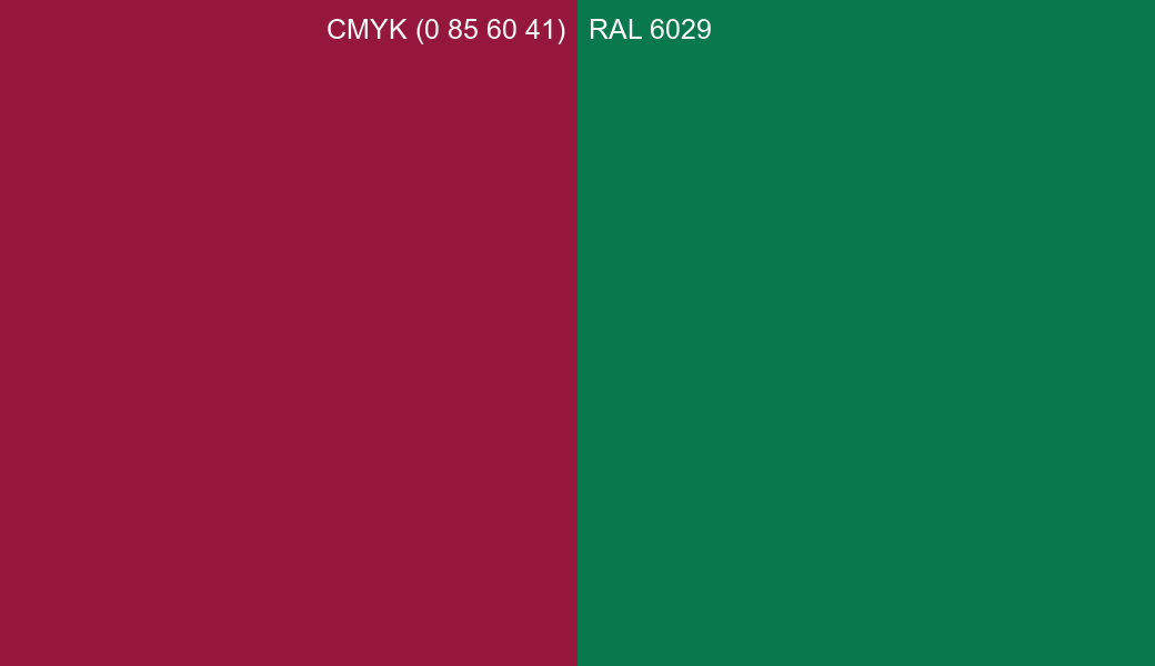 CMYK Color CMYK (0 85 60 41) vs RAL 6029 side by side comparison CMYK Color CMYK (0 85 60 41) vs RAL 6029 side by side comparison