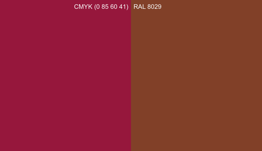 CMYK Color CMYK (0 85 60 41) vs RAL 8029 side by side comparison CMYK Color CMYK (0 85 60 41) vs RAL 8029 side by side comparison
