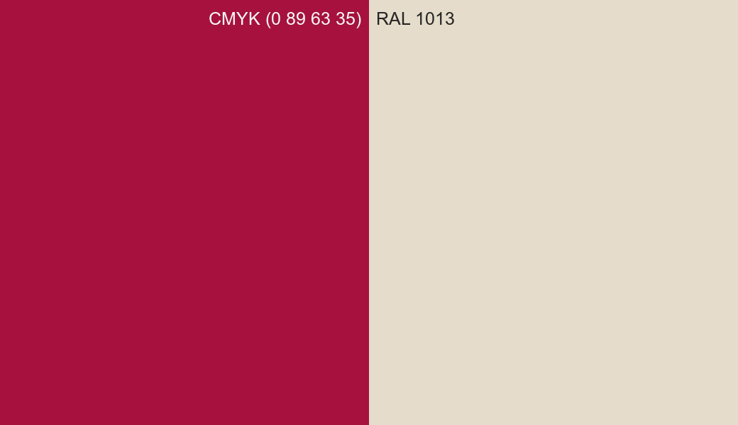 CMYK Color CMYK (0 89 63 35) vs RAL 1013 side by side comparison CMYK Color CMYK (0 89 63 35) vs RAL 1013 side by side comparison