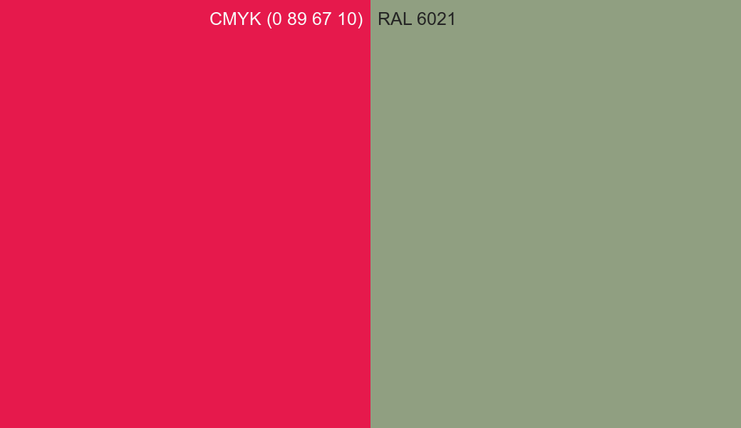 CMYK Color CMYK (0 89 67 10) vs RAL 6021 side by side comparison CMYK Color CMYK (0 89 67 10) vs RAL 6021 side by side comparison