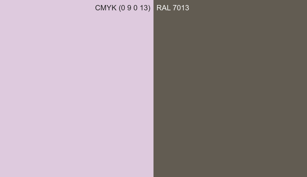 CMYK Color CMYK (0 9 0 13) vs RAL 7013 side by side comparison CMYK Color CMYK (0 9 0 13) vs RAL 7013 side by side comparison