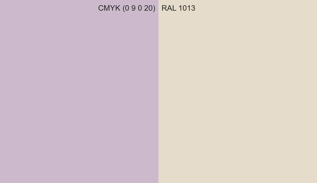 CMYK Color CMYK (0 9 0 20) vs RAL 1013 side by side comparison CMYK Color CMYK (0 9 0 20) vs RAL 1013 side by side comparison