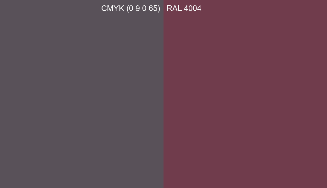 CMYK Color CMYK (0 9 0 65) vs RAL 4004 side by side comparison CMYK Color CMYK (0 9 0 65) vs RAL 4004 side by side comparison