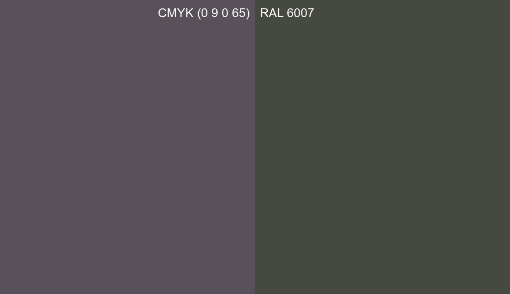 CMYK Color CMYK (0 9 0 65) vs RAL 6007 side by side comparison CMYK Color CMYK (0 9 0 65) vs RAL 6007 side by side comparison