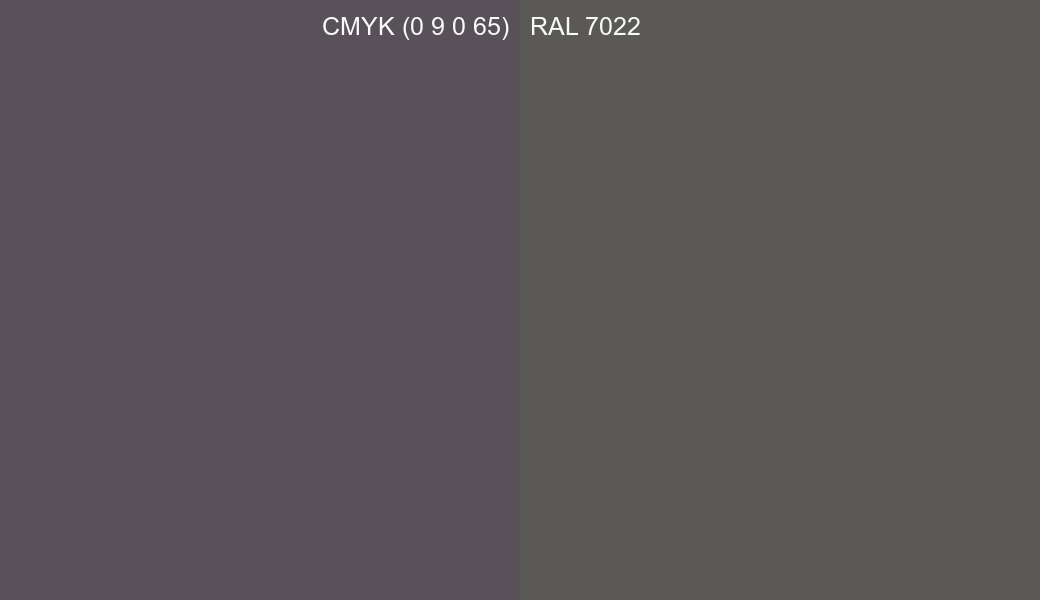 CMYK Color CMYK (0 9 0 65) vs RAL 7022 side by side comparison CMYK Color CMYK (0 9 0 65) vs RAL 7022 side by side comparison