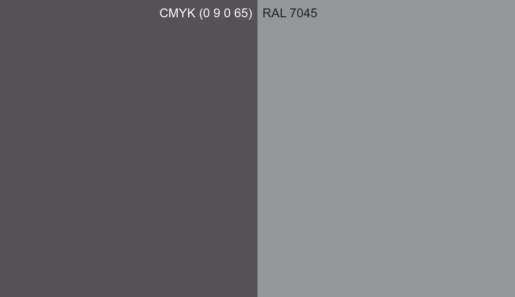 CMYK Color CMYK (0 9 0 65) vs RAL 7045 side by side comparison CMYK Color CMYK (0 9 0 65) vs RAL 7045 side by side comparison