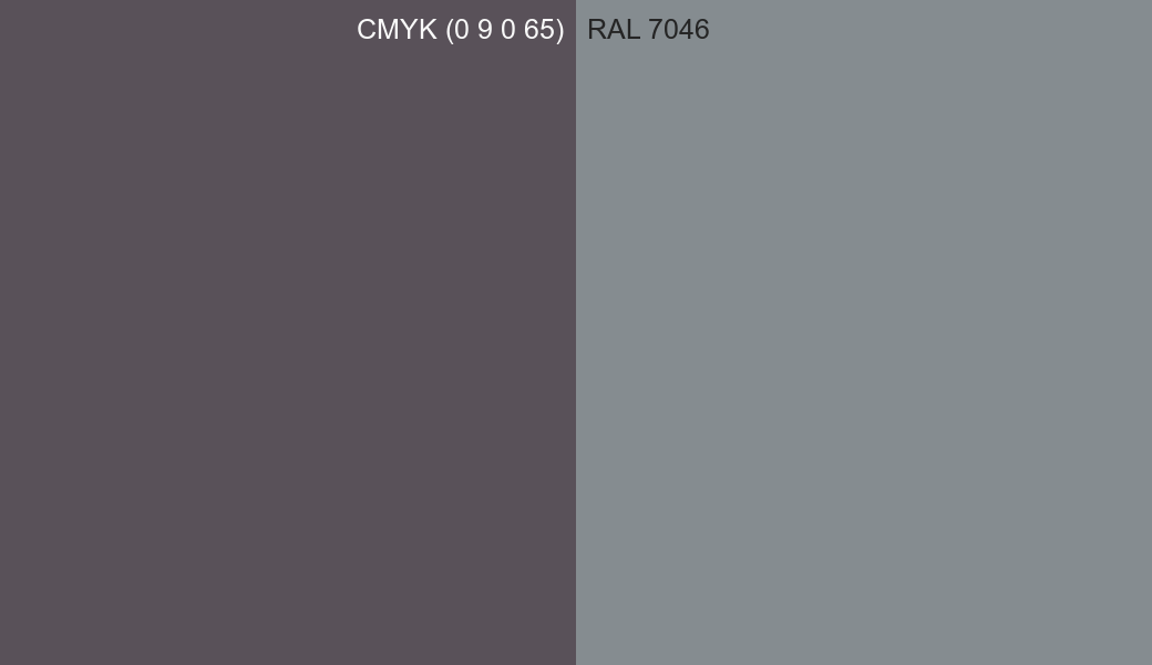 CMYK Color CMYK (0 9 0 65) vs RAL 7046 side by side comparison CMYK Color CMYK (0 9 0 65) vs RAL 7046 side by side comparison