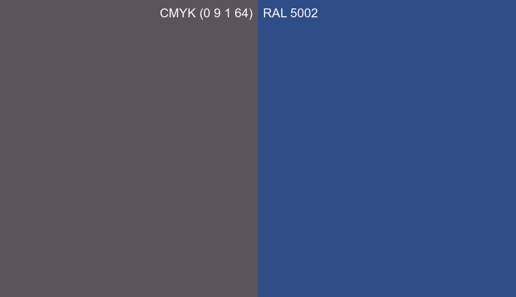 CMYK Color CMYK (0 9 1 64) vs RAL 5002 side by side comparison CMYK Color CMYK (0 9 1 64) vs RAL 5002 side by side comparison