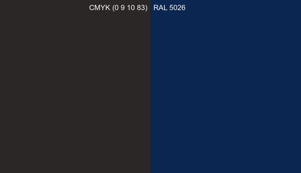 CMYK Color CMYK (0 9 10 83) vs RAL 5026 side by side comparison CMYK Color CMYK (0 9 10 83) vs RAL 5026 side by side comparison