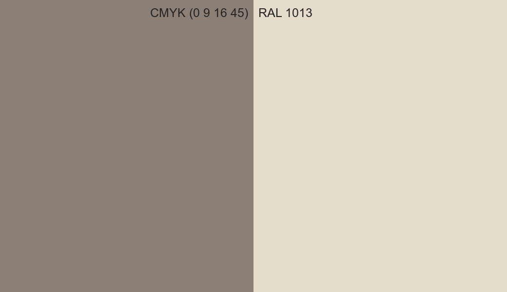 CMYK Color CMYK (0 9 16 45) vs RAL 1013 side by side comparison CMYK Color CMYK (0 9 16 45) vs RAL 1013 side by side comparison